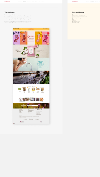 Burt's Bees existing homepage and redesign challenge