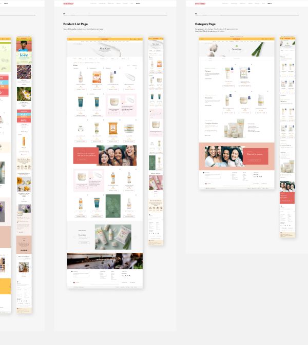 Burt's Bees product list page and category page designs