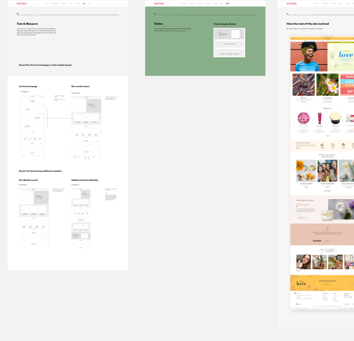 Burt's Bees test and measure approach with wireframe iterations